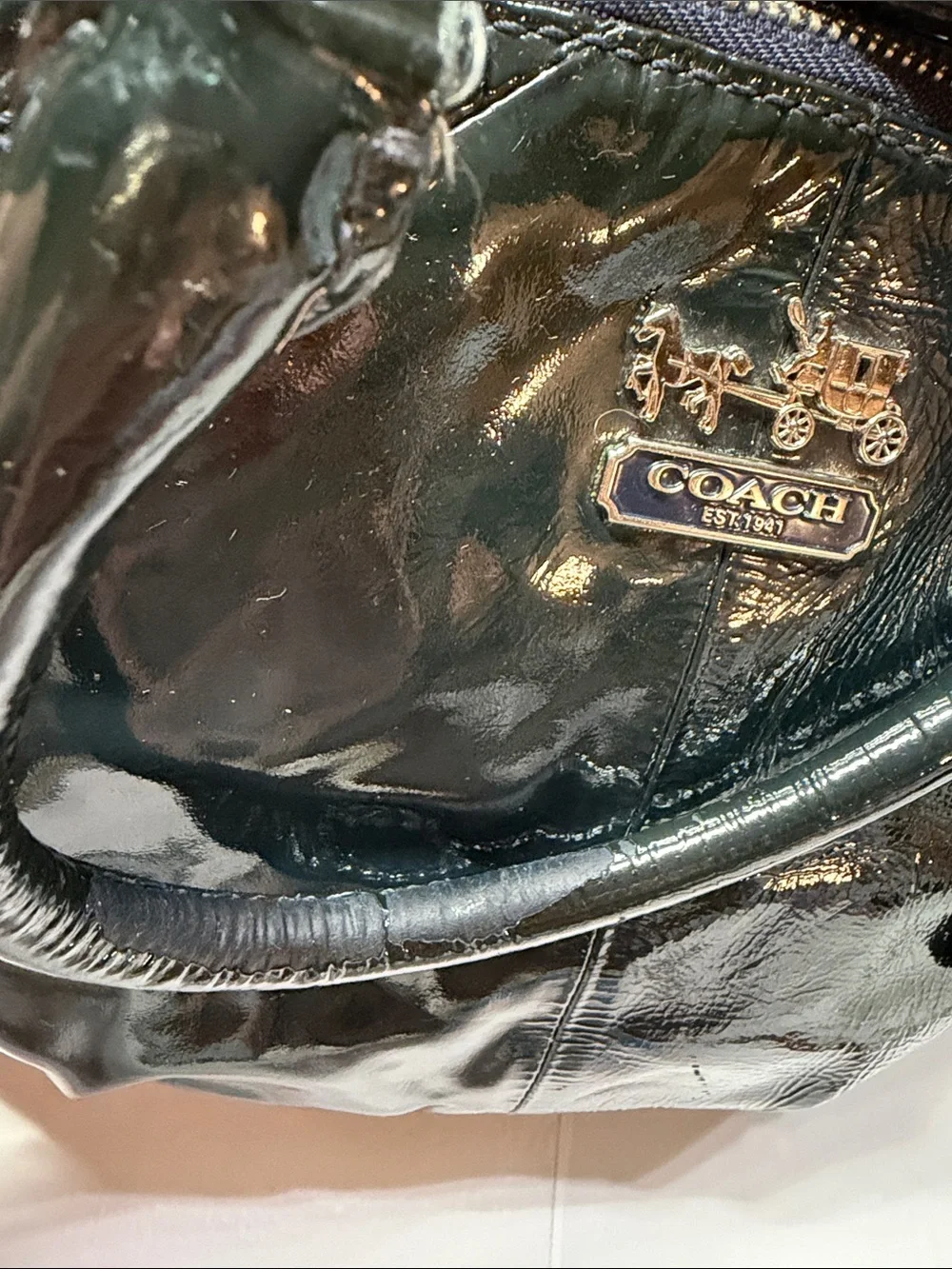 Coach Madison Black Patent Leather Sophia Satchel Bag